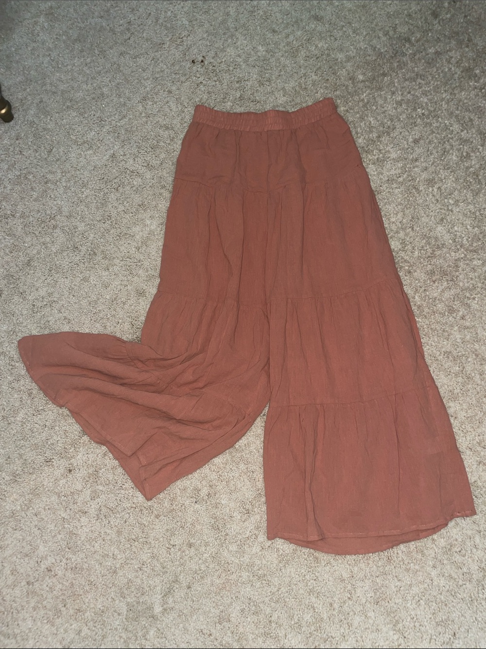 Lush Rust-Tone Elastic Waist Tiered Pants